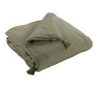 Couvre-pied 150x150cm Capitonné Gaze de Coton Romarin Olive - OUREA - ALTOBUY Vert G