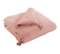 Couvre-pied 150x150cm Capitonné Gaze de Coton Rose Pêche - OUREA - ALTOBUY Rose G