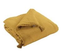 Couvre-pied 150x150cm Capitonné Gaze de Coton Safran - OUREA - ALTOBUY Jaune G