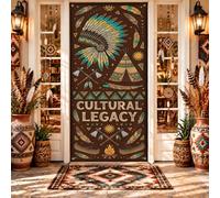 Couvre-porte avec citation culturelle - Style bohème - 91,4 x 182,9 cm | Toile de fond pour porte d'entrée, art tribal bohème, citation du patrimoine des Amériques, imprimé tipi et plumes