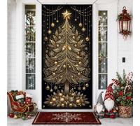 Couvre-porte élégant pour sapin de Noël Doré 91,4 x 182,9 cm | Ornements dorés, bannière de porte d'entrée, cime d'arbre étoilée, décoration de vacances élégante, entrée de porte d'entrée