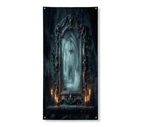 Couvre-porte miroir décoratif, chandelier gothique mystérieux pour Halloween, noir avec corde, panneau de porte d'entrée, décoration d'intérieur pour porche, patio, porte, fête, décoration de fête