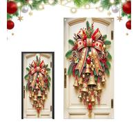 Couvre Porte Noël Cloche Dorée 90x180cm Tissu Suspendu Bannière Décoration | Porche Entrée Fête Toile , Arrière Plan Photo, Rideau Séparateur Pièce, Intérieur Extérieur, Réutilisable Lavable