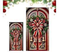 Couvre Porte Noël Cloche Dorée 90x180cm Tissu Suspendu Bannière Décoration | Porche Entrée Fête Toile , Arrière Plan Photo, Rideau Séparateur Pièce, Intérieur Extérieur, Réutilisable Lavable