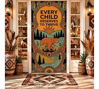 Couvre-porte rétro avec citation inspirante de la faune et ours 91,4 x | Bannière de porte d'entrée style art rétro, citation inspirante de la faune sauvage, motif paysage forestier
