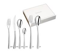 COUZON - Ménagère 50 couverts de table en coffre bois pour 12 personnes - Elixir - Acier inoxydable 18/10, Finition Miroir, Epaisseur 3 mm - Inox