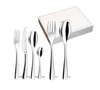 COUZON - Ménagère 50 couverts de table en coffre bois pour 12 personnes - Haikou - Acier inoxydable 18/10, Finition Miroir, Epaisseur 3.5 mm - Inox