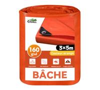 COVALL 3m x 5m Bâche Imperméable Épaisse 160g/m² Anti-UV Ultra Résistante Bâche Plastique de Protection Extérieur Jardin Bois Extérieur Anti-Pluie Toiture Camping Camion (Orange Vif)