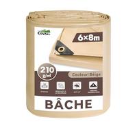 COVALL Bâche Beige 6x8m 210g/m², Protection Extérieure Imperméable | Avec œillets renforcés, anti-UV, résistante aux intempéries et au gel, usage extérieur polyvalent