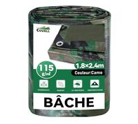COVALL Bâche de Protection Extérieur Camouflage 1,8x2,4m - 115g/m², Imperméable, avec Œillets, Anti-UV, pour Jardin, Camping, Bois, Chasse & Décoration Militaire