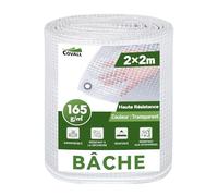 COVALL Bâche Transparente Extérieur 2x2m Dimensions Finies, avec Oeillets, Haute Résistance 165 g/m² Armée, Imperméable, Idéale pour Serre, Jardin, Poulailler et Protection Balcon Contre la Pluie