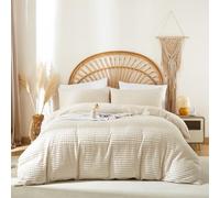 Covebett Housse de Couette 140x200 cm Beige Rayée Tuftée Broderie Bohème Parure de Lit 1 Personne Adulte Ado Shabby Chic Microfibre Linge de lit Avez Fermeture Éclair et 1 Taie d'oreiller 65x65cm