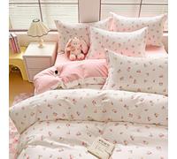 Covebett Parure de lit 140x200 Blanc avec motifs de petites fleurs roses botaniques, ensemble de literie réversible esthétique, motif de prairie de fleurs, motif de plantes, housse de couette avec