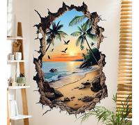 COVPAW Sticker mural 3D Aurore boréale Sticker mural Coucher de soleil Sticker de plage Palmier de cocotier Mer Chambre des enfants Salon Chambre à coucher Décor mural (Coucher de soleil)