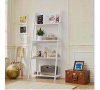 COVREO Bibliothèque échelle 4 niveaux 63 x 39 x 150 cm étagère ouverte sur pied MDF et panneaux de particules blanc