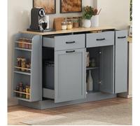 COVREO Buffet bas 133,5 x 40 x 86 cm gris en MDF, 2 tiroirs, 3 portes, étagère latérale et compartiment poubelle