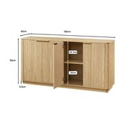 COVREO Buffet bas 4 portes 160 x 40 x 80 cm décor chêne, façades rainurées, meuble TV en MDF