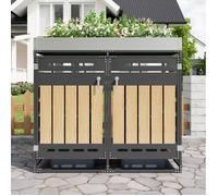 COVREO Cache conteneur double avec bac à plantes intégré métal noir effet bois vertical portes verrouillables