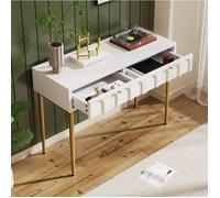 COVREO Coiffeuse 100 x 45 x 76,5 cm avec 2 tiroirs, blanc crème, pieds en métal