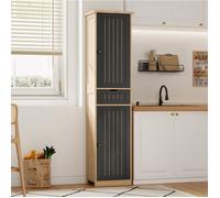 COVREO Colonne de cuisine 170 x 40 x 30 cm 2 portes 1 tiroir 4 étagères réglables MDF naturel et noir