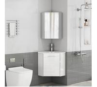 COVREO Ensemble salle de bain d'angle blanc brillant avec vasque en céramique et armoire miroir