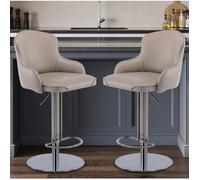COVREO Lot de 2 tabourets de bar pivotants 360° réglables en hauteur avec dossier cuir Nappa gris inox