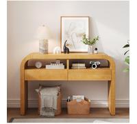COVREO Table console d’entrée 120x35,5x76,5 cm avec 2 tiroirs, 2 niches ouvertes, MDF naturel