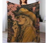 Cowgirl fumant sous un OVNI Plaid Polaire Chaude Salon Plaid Leger Chambre