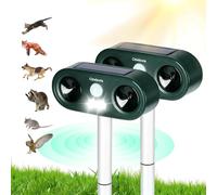 Cowiewie 2 Pièces Répulsif Chat Extérieur Ultrason et Flash LED, Angle de Couverture de 120°, Recharge Solaire et USB, Étanche Repulsif Chat pour Jardins, Champs - Facile à Installer