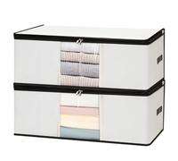 Cozary 2 Pièces 60L Rangement Vetement, Sac De Rangement Sous Lit Pliable avec Fenêtre Transparente et Poignée Renforcée, Organisateur Vêtements de Placard pour Couettes, Draps, Vestes, Jouets, Blanc