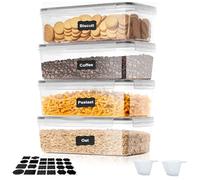 Cozary 3.2L Boite Hermetique Alimentaire, 4 Boîtes Alimentaires en Plastique Sans BPA avec Couvercles, Boite de Rangement Cuisine Avec Étiquette Et Cuillère De Mesure, pour Céréales, Pâtes,Riz