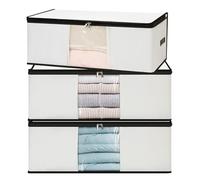 Cozary 3 Pièces 60L Rangement Vetement, Sac De Rangement Sous Lit Pliable avec Fenêtre Transparente et Poignée Renforcée, Organisateur Vêtements de Placard pour Couettes, Draps, Vestes, Jouets