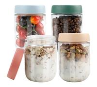 Cozary 4pcs pots d'avoine de nuit, 480ml Pot de Conservation Alimentaire Réutilisable avec Couvercle, Bocal en Verre Hermétique, pour Overnight Oats, Yaourt, Salade, Confiture, Préparation des Repas