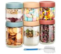 Cozary 6 Pcs Pots d'avoine de nuit,350ml+480ml Pot de Conservation Alimentaire Réutilisable avec Couvercle,Bocal en Verre Hermétique,pour Overnight Oats,Yaourt,Salade, Confiture,Préparation des Repas
