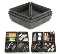 Cozary 6 Pièces Organisateur de Tiroir en Feutre, Lot de 2 Tailles Boîtes de Rangement pour Bureau, Cuisine, Salle de Bain, Coiffeuse - Gris, Lavable