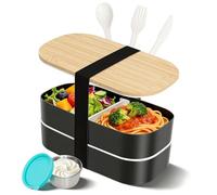 Cozary Bento Lunch Box, 1400ml Boite Repas avec Cloison, Lunchbox avec Boîte à Sauce, 2 Compartiments et Couverts Intégrés, Pour Boîte À Lunch Pour Adulte Et Enfant, Pour Le Travail Et L’École