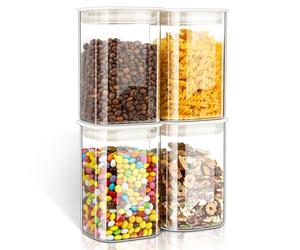 Cozary Bocaux en Verre Carrés 1100ml, Lot de 4 Bocal en Verre avec Couvercles ABS Empilables et Lavables, Boite Alimentaire Verre Hermétique pour Rangement Cuisine/Bureau