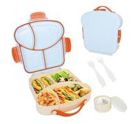 Cozary Boîte à Goûter avec 4 Compartiments 900 ml, Lunch Box avec Poignée de Transport et Boîte Sauce, Sans BPA, Boîte Repas Design Pain de Mie, pour l'École et les Sorties (Bleu)