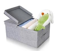 Cozary Boîte de Rangement avec Couvercle - Design Rabattable, 29L Capacité, En Tissu Lin, Pliable et Empilable, Idéale pour Vêtements et Accessoires - Gris - 48x29x21cm