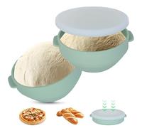 Cozary Boite Fermentation Pizza Silicone, 2 Pièces Boite A Pizza Avec Couvercle Transparent, Graduations, Lavable, Bol Pour La Maison, La Cuisine, Le Restaurant (16.7x7cm | Plie À 4cm)