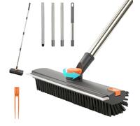 Cozary Brosse à Coulis avec Long Manche, Brosse à Récurer 2 en 1 avec Raclette, Brosse Pivotante à Poils Rigides, pour Carrelage et Joints de Sol, Salle de Bain Douche Patio Terrasse Cuisine, Gris