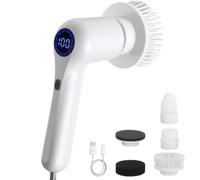 Cozary Brosse de Nettoyage Électrique avec Affichage Digital, Spin Scrubber sans Fil 2400mAh, 2 Vitesses, 5 Têtes de Brosse, pour Salle de Bain, Carrelage, Joints, Cuisine, Voiture