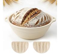 Cozary Corbeille a Pain, Banneton à Pain Rond de 25 cm, Pliable, Panier Rond en Silicone, Avec 2 Chaussettes en Tissu pour Corbeille à Pain, pour les Débutants, les Boulangers Expérimentés, Beige