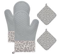 Cozary Gants de Cuisine Silicone 4PCS - 28x18,5cm, Anti-chaleur | Maniques Cuisine Gant 4pcs (2 Gants + 2 Maniques) , Coton, AntidéRapant. IdéAl Pour Four Et Barbecue.