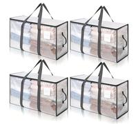 Cozary Grand Sac de Rangement Lot de 4 avec Couvercle 94L, Sac de Rangement pour Couette Pliable Imperméable avec Fermeture éclair et poignée pour Déménagement, Camping, Linge de lit, Rangement des