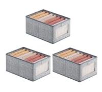 Cozary Lot de 3 Boîtes de Rangement avec Couvercle, Caisse de Rangement Pliable en Tissu Résistant avec Cadre en Acier, Boîte de Rangement pour Armoire, Salon, 30x24x17 cm, Gris
