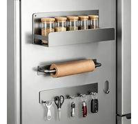 Cozary Lot de 4 Ensemble d'Étagères Magnétiques pour Réfrigérateur, Support à Épices + Barre à Serviettes + Crochets, Organisateur de Cuisine sans Percussion