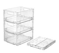Cozary Lot de 4 Rangement Frigo avec Poignées, Pliables et Empilables, Boîtes de Organisateur Frigo Transparentes, Sans BPA, Organiseur pour Cuisines, Réfrigérateurs, Armoires et Garde-manger