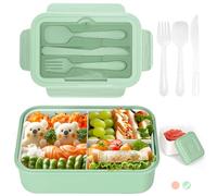Cozary Lunch Box,Boîtes Bento Enfant Adulte Boîte 1400ml avec 3 Compartiments, Boite Repas,Conception Sans Fuite Lunchbox avec Couverts, pour Micro-onde Lave-vaisselle, École Pique Nique Travail