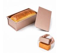 Cozary Moule à Pain de Mie avec Couvercle, 1 Pièce Moule Rectangulaire en Acier Carbone Antiadhésif, 19 x 11,5 x 6,5 cm, pour Toast, Baguette, Sandwich, Brioche et Gâteau - Finition Or Élégante(1pcs)